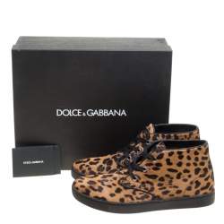 Dolce & Gabbana Brown Leopard Print Calf Hair High Top Sneakers Size 41.5