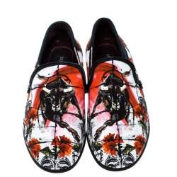 Pre Owned Dolce & Gabbana Multicolor Printed Bull And Majolica Canvas Amalfi Smoking Slippers Size 41