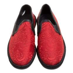 Dolce and Gabbana Red Floral Jacquard Fabric Espadrille Loafers Size 40