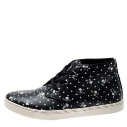Pre Owned Dolce & Gabbana Black Skull and Cross Bone Print Canvas High Top Sneakers Size 43.5
