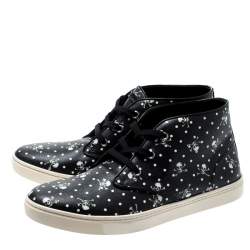 Pre Owned Dolce & Gabbana Black Skull and Cross Bone Print Canvas High Top Sneakers Size 43.5