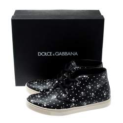 Pre Owned Dolce & Gabbana Black Skull and Cross Bone Print Canvas High Top Sneakers Size 43.5