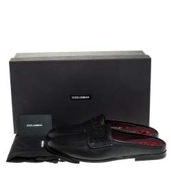 Pre Owned Dolce & Gabbana Black Leather King City Slip On Mule Loafers Size 42.5