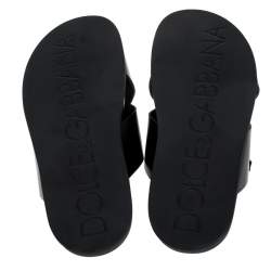 Pre Owned Dolce & Gabbana Black Leather Cross Strap Sandals Size 41