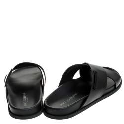 Pre Owned Dolce & Gabbana Black Leather Cross Strap Sandals Size 41