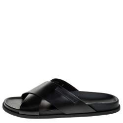 Pre Owned Dolce & Gabbana Black Leather Cross Strap Sandals Size 41