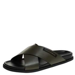 مملوكة مسبقًا Dolce & Gabbana Olive Green Leather Cross Strap Sandals Size 42
