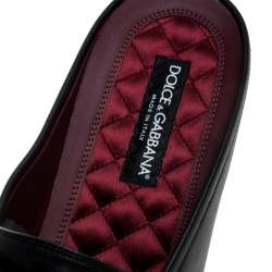 Dolce & Gabbana Black Leather Embroidered Logo Slip On Mules Size 43.5