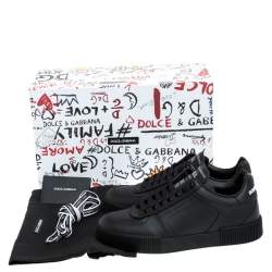 Pre Owned Dolce & Gabbana Black Leather Miami Logo Trainer Sneakers Size 41