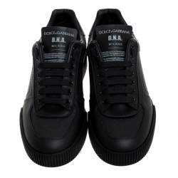 Pre Owned Dolce & Gabbana Black Leather Miami Logo Trainer Sneakers Size 44