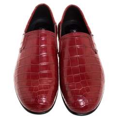Pre Owned Dolce & Gabbana Red Crocodile Leather Smoking Slippers Size 43