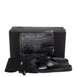 Pre Owned Dolce & Gabbana Black Leather Criss Cross Strap Flat Slides Size 40