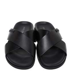 Pre Owned Dolce & Gabbana Black Leather Criss Cross Strap Flat Slides Size 40