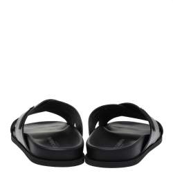 Pre Owned Dolce & Gabbana Black Leather Criss Cross Strap Flat Slides Size 40