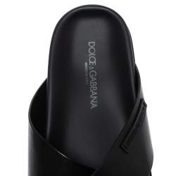 Pre Owned Dolce & Gabbana Black Leather Criss Cross Strap Flat Slides Size 40