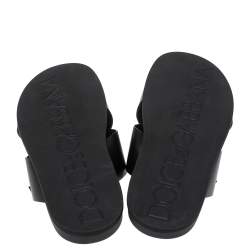 Pre Owned Dolce & Gabbana Black Leather Criss Cross Strap Flat Slides Size 40