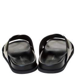 Pre Owned Dolce & Gabbana Green Leather Criss-Cross Slide Sandals Size 42