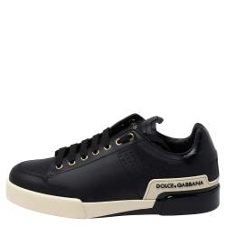 مملوكة مسبقًا Dolce and Gabbana Black Leather Sneakers Size 42.5