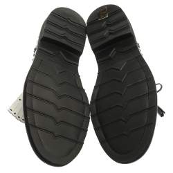 Pre Owned Dolce & Gabbana Black/White Studded Leather Brogue Detail Fringe Oxfords Size 42.5