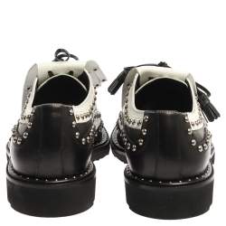Pre Owned Dolce & Gabbana Black/White Studded Leather Brogue Detail Fringe Oxfords Size 42.5