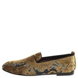 Pre Owned Dolce & Gabbana Green Velvet Brocade Smoking Slippers Size 44