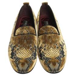 Pre Owned Dolce & Gabbana Green Velvet Brocade Smoking Slippers Size 44