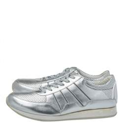 مملوكة مسبقًا Dolce & Gabbana Metallic Silver Perforated Leather Lace Up Sneakers Size 44
