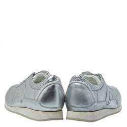مملوكة مسبقًا Dolce & Gabbana Metallic Silver Perforated Leather Lace Up Sneakers Size 44