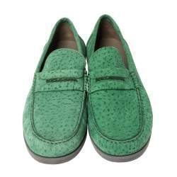 مملوكة مسبقًا Dolce & Gabbana Green Textured Nubuck Genova Loafers Size 42.5