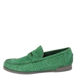 مملوكة مسبقًا Dolce & Gabbana Green Textured Nubuck Genova Loafers Size 42.5