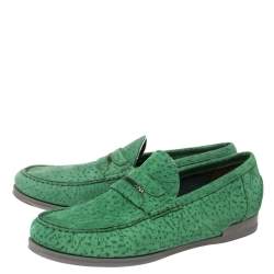 مملوكة مسبقًا Dolce & Gabbana Green Textured Nubuck Genova Loafers Size 42.5
