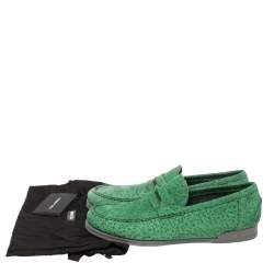 مملوكة مسبقًا Dolce & Gabbana Green Textured Nubuck Genova Loafers Size 42.5