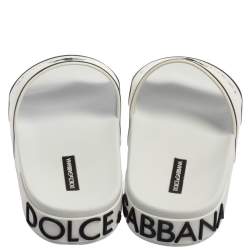 Pre Owned Dolce & Gabbana White Leather Crown Logo Slip On Slides Size 40