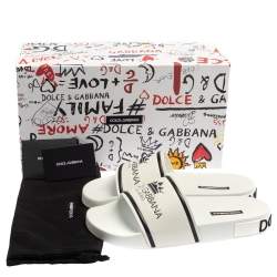 Pre Owned Dolce & Gabbana White Leather Crown Logo Slip On Slides Size 40