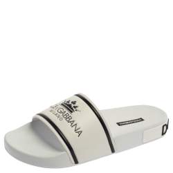 Pre Owned Dolce & Gabbana White Leather Crown Logo Slip On Slides Size 40