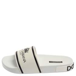 Pre Owned Dolce & Gabbana White Leather Crown Logo Slip On Slides Size 40