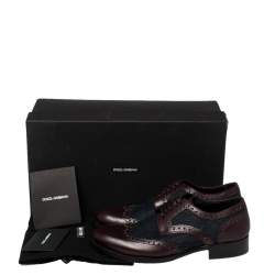 Pre Owned حذاء أوكسفورد دولتشي أند غابانا رباط علوي جلد وينغتيب و دنيم عنابي و أزرق مقاس 41