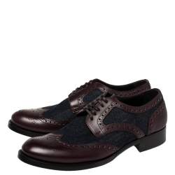 Pre Owned حذاء أوكسفورد دولتشي أند غابانا رباط علوي جلد وينغتيب و دنيم عنابي و أزرق مقاس 41