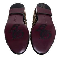 مملوكة مسبقًا Dolce & Gabbana Black Suede Embellished Smoking Slippers Size 44