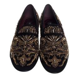 مملوكة مسبقًا Dolce & Gabbana Black Suede Embellished Smoking Slippers Size 44