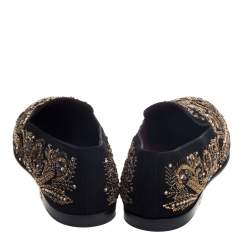 مملوكة مسبقًا Dolce & Gabbana Black Suede Embellished Smoking Slippers Size 44