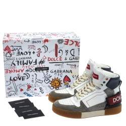 Pre Owned حذاء رياضي دولتشي أند غابانا جلد أبيض/رصاصي وسويدي بعنق مرتفع مقاس 42