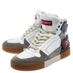 Pre Owned حذاء رياضي دولتشي أند غابانا جلد أبيض/رصاصي وسويدي بعنق مرتفع مقاس 42