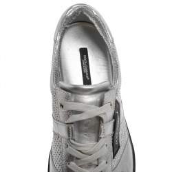 Dolce and Gabbana Metallic Silver Perforated Leather Sneakers Size 43
