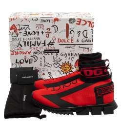 Dolce & Gabbana Red/Black Fabric Sorrento Logo Sneakers Size 44