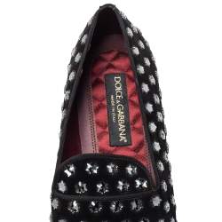 Pre Owned Dolce & Gabbana Black Suede Fusible Stars Embellished Loafers Size 42
