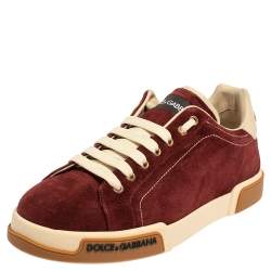 مملوكة مسبقًا Dolce & Gabbana Bordeaux Suede Portofino Low Top Sneakers Size 41