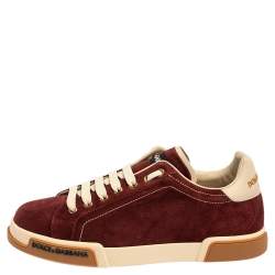 مملوكة مسبقًا Dolce & Gabbana Bordeaux Suede Portofino Low Top Sneakers Size 41