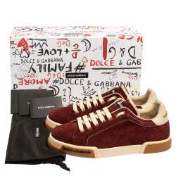 مملوكة مسبقًا Dolce & Gabbana Bordeaux Suede Portofino Low Top Sneakers Size 41
