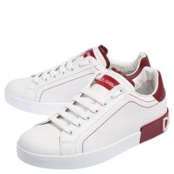 مملوكة مسبقًا Dolce & Gabbana White Leather Portofino Low Top Sneakers Size 41